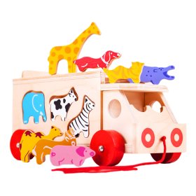 Bigjigs Toys Voiture en bois avec des animaux, Bigjigs Toys