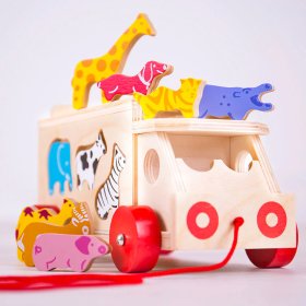 Bigjigs Toys Voiture en bois avec des animaux, Bigjigs Toys