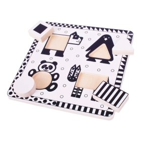 Bigjigs Toys Puzzle à insérer en bois formes noires et blanches 1