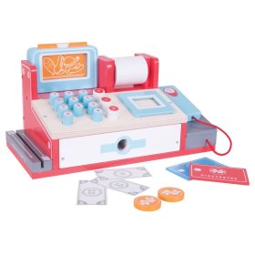 Bigjigs Toys Caisse enregistreuse en bois rouge, Bigjigs Toys