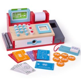 Bigjigs Toys Caisse enregistreuse en bois rouge, Bigjigs Toys