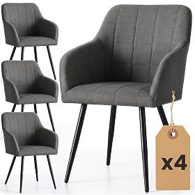 4x Chaise rembourrée avec coutures carrées Graphite Foncé LUXANO Pieds noirs tissu Lumos