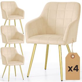 4x Chaise rembourrée avec surpiqûres carrées Beige LUXANO Pieds dorés