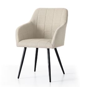 4x Chaise rembourrée avec surpiqûres carrées Beige LUXANO Pieds noirs tissu Lumos