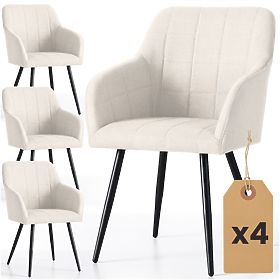 4x Chaise rembourrée avec surpiqûres carrées Crème LUXANO Pieds noirs tissu Lumos