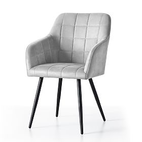 4x Chaise rembourrée avec surpiqûres carrées Grise LUXANO Pieds noirs