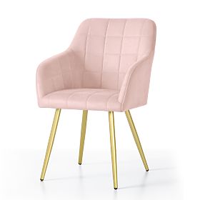 4x Chaise rembourrée avec surpiqûres carrées Rose Poudré LUXANO Pieds dorés