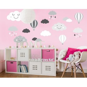 Décorations pour mur - nuages ballons gris-blanc, Mint Kitten
