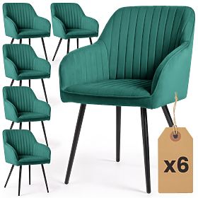6x Chaise en Velours Capitonnée avec Surpiqûres Vert Bouteille FLORENCE Pieds Noirs