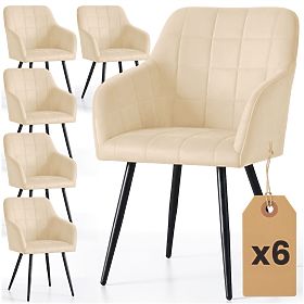 6x Chaise rembourrée avec coutures carrées Beige LUXANO Pieds noirs