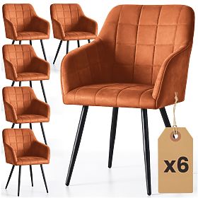 6x Chaise rembourrée avec surpiqûres carrées Cuivre LUXANO Pieds noirs