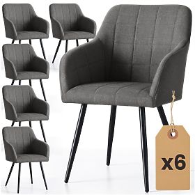 6x Chaise rembourrée avec surpiqûres carrées Graphite Foncé LUXANO Pieds Noirs tissu Lumos
