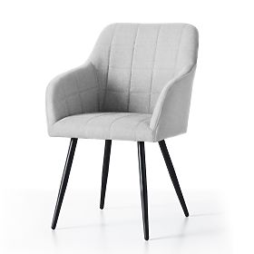 6x Chaise rembourrée avec surpiqûres carrées Gris Clair LUXANO Pieds noirs tissu Lumos