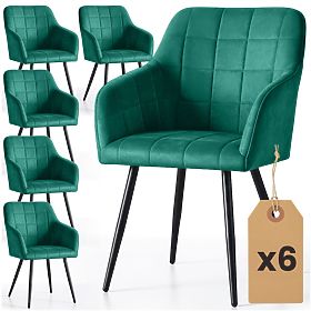 6x Chaise rembourrée avec surpiqûres carrées Vert Bouteille LUXANO Pieds Noirs