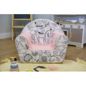 Chaise enfant Animaux de la forêt - rose-noir-blanc