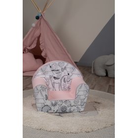 Chaise enfant Animaux de la forêt - rose-noir-blanc