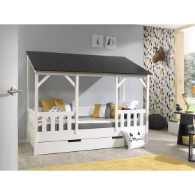 Lit enfant en forme de maison Charlotte - noir, VIPACK FURNITURE