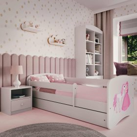 Lit pour enfant avec barrière Ourbaby - Princesse avec un cheval - blanc, Ourbaby