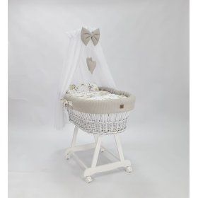 Lit en osier blanc avec équipement pour bébé - Fleurs de coton