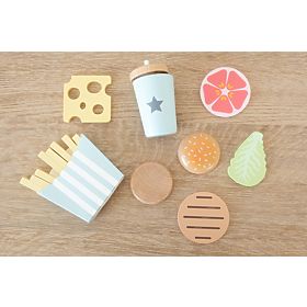 Aliments en bois - découpe - coffret repas frites