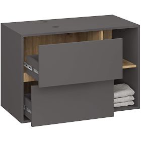 ARMOIRE DE SALLE DE BAIN SOUS LAVABO AVEC TROUS VAMI W90 UM 2SZ 2P GRIS GRAPHITE / CHÊNE ARTISAN