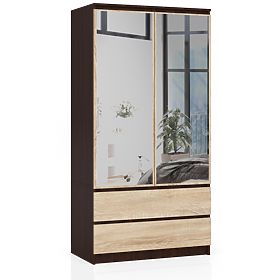 ARMOIRE S 90 cm 2 PORTES 2 TIROIRS 2 MIROIRS PK WENGE / SONOMA