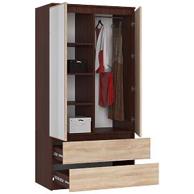ARMOIRE S 90 cm 2 PORTES 2 TIROIRS 2 MIROIRS PK WENGE / SONOMA