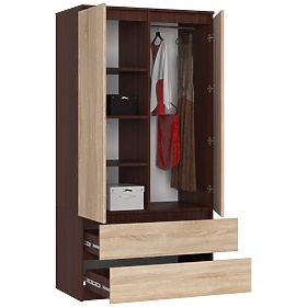 ARMOIRE S 90 cm 2 PORTES 2 TIROIRS PK WENGE / SONOMA