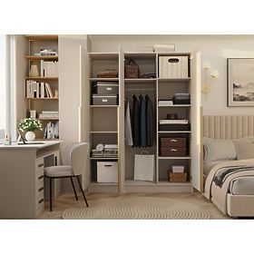 ARMOIRE SENSO 3D 150 CM 3 PORTES POIGNÉES DORÉES POUR SALON CHAMBRE À COUCHER CASHMERE BEIGE