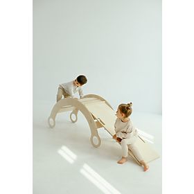 Balançoire Montessori en bois avec toboggan/mur d'escalade L - naturel, baby wood