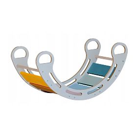 Balançoire Montessori en bois - blanche avec barreaux colorés