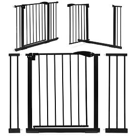 Barrière de sécurité 74-105 cm pour escaliers et portes, acier, panneaux supplémentaires, noir ECOTO