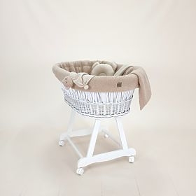 Berceau en osier Teddy pour bébé - couleur blanche avec équipement beige