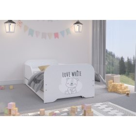 Lit enfant MIKI 160 x 80 cm - Nounours blanc, Wooden Toys