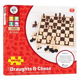 Bigjigs Toys Échecs et dames en bois