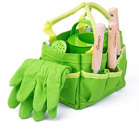 Bigjigs Toys Ensemble d'outils de jardin dans un sac en toile vert