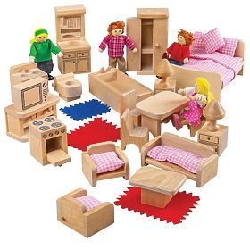 Bigjigs Toys Ensemble de meubles pour maison de poupée et figurines familiales, Bigjigs Toys