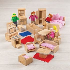 Bigjigs Toys Ensemble de meubles pour maison de poupée et figurines familiales, Bigjigs Toys