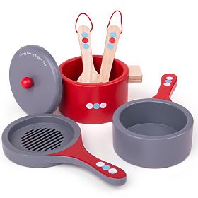 Bigjigs Toys Ensemble de vaisselle en bois à pois