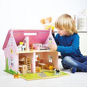 Bigjigs Toys Maison de poupée en bois portable, Bigjigs Toys
