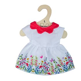 Bigjigs Toys Robe blanche à fleurs avec col rouge pour poupée 38 cm