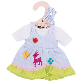 Bigjigs Toys Robe bleue à pois avec cerf pour poupée de 28 cm