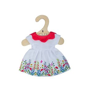 Bigjigs Toys Robe fleurie blanche avec col rouge pour poupée de 25 cm