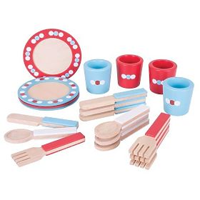 Bigjigs Toys Service de table en bois à pois