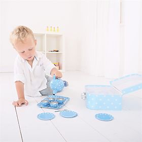 Bigjigs Toys Service à thé bleu à pois