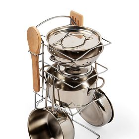 Bigjigs Toys Support avec casseroles 8 pièces