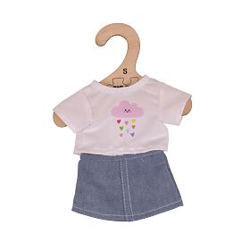 Bigjigs Toys T-shirt blanc avec jupe en jean pour poupée 28cm