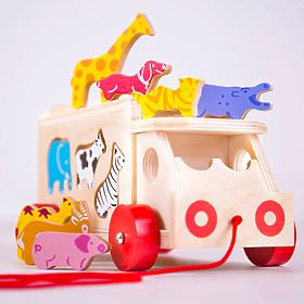 Bigjigs Toys Voiture en bois avec animaux