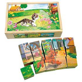 Bino Cubes en bois avec images d'animaux domestiques 15 pièces