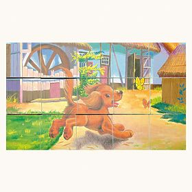 Bino Cubes en bois avec images d'animaux domestiques 15 pièces, Bino